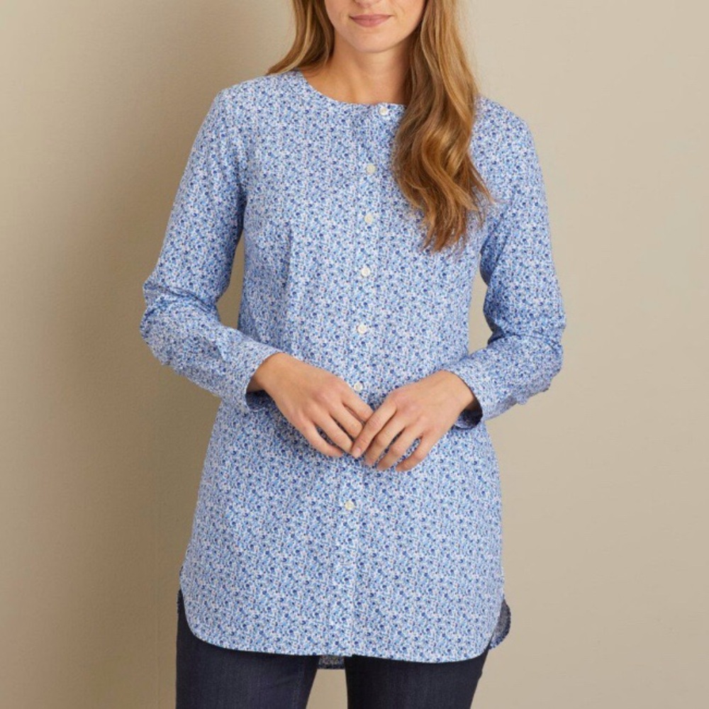 Duluth Trading Wrinklefighter Long Sleeve Tunic Size L Pockets Button Down Shirt